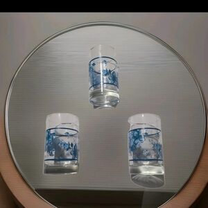 Elegant Blue Floral Glass Tumbler Set